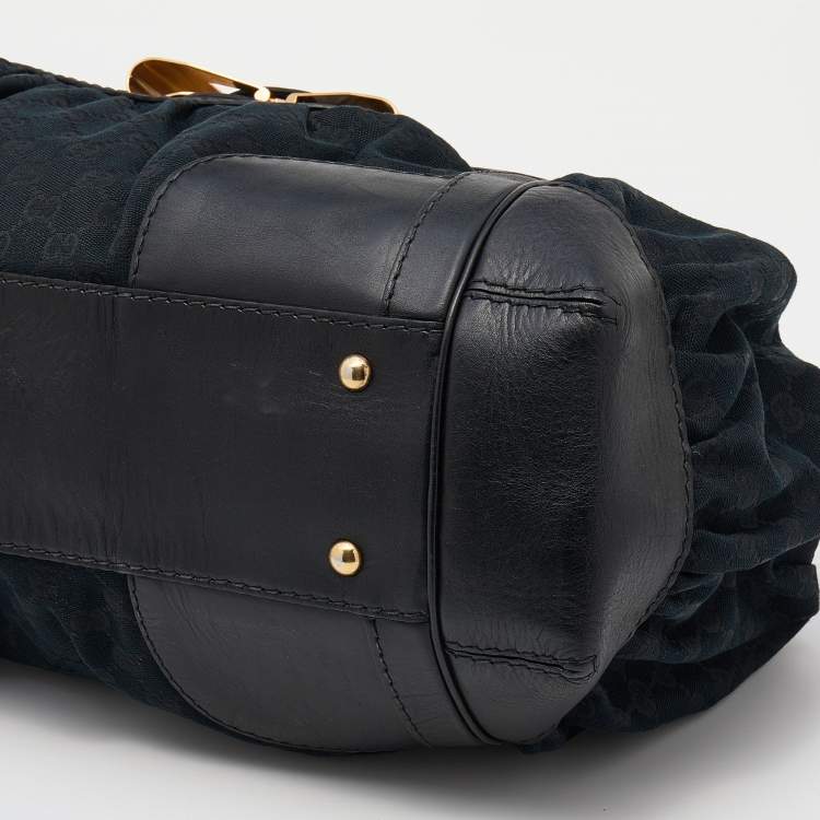 Pre Owned Gucci Black GG Canvas And Leather Large Queen Tote