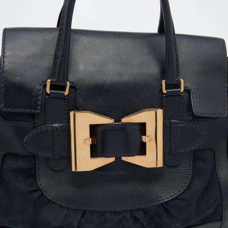 Pre Owned Gucci Black GG Canvas And Leather Large Queen Tote
