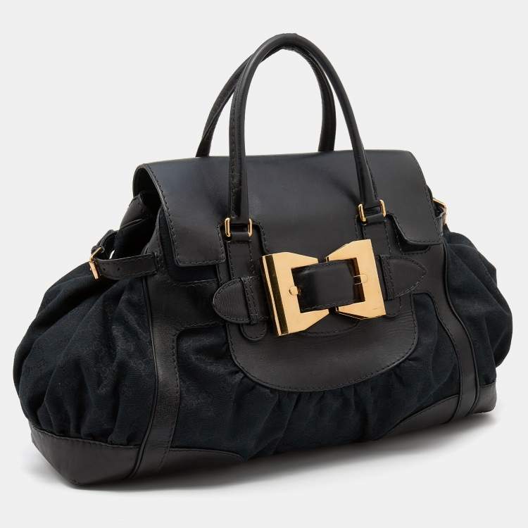 Pre Owned Gucci Black GG Canvas And Leather Large Queen Tote