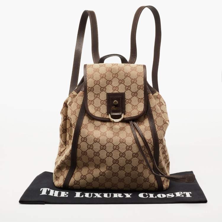 Pre Owned Gucci Beige/Ebony GG Canvas Abbey Backpack
