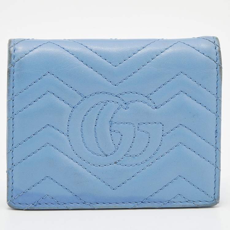Pre Owned Gucci Blue Matelassé Leather GG Marmont Card Case