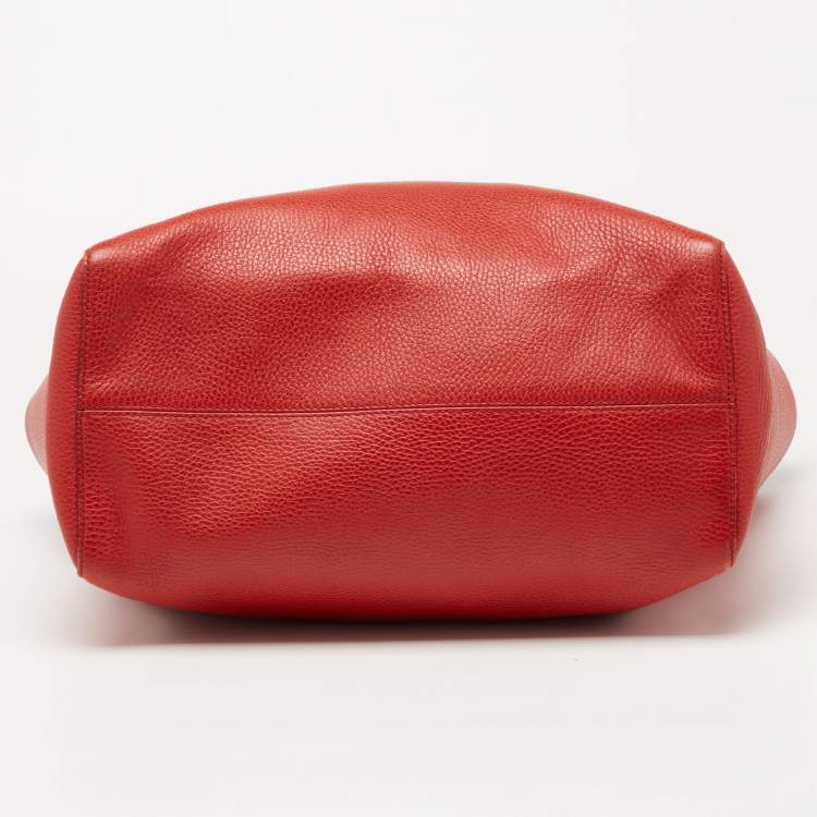 Pre Owned Gucci Red Leather Large Swing Shopper Tote
