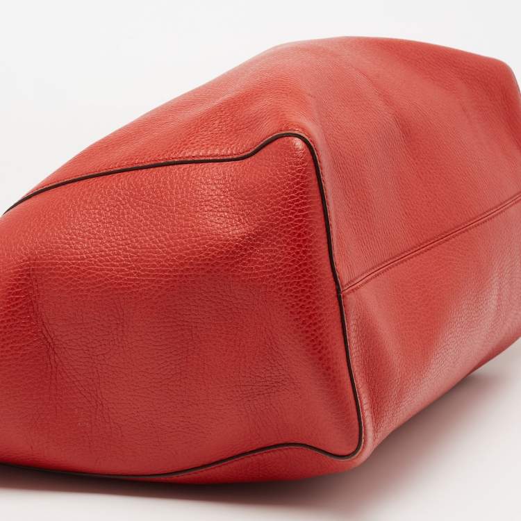 Pre Owned Gucci Red Leather Large Swing Shopper Tote