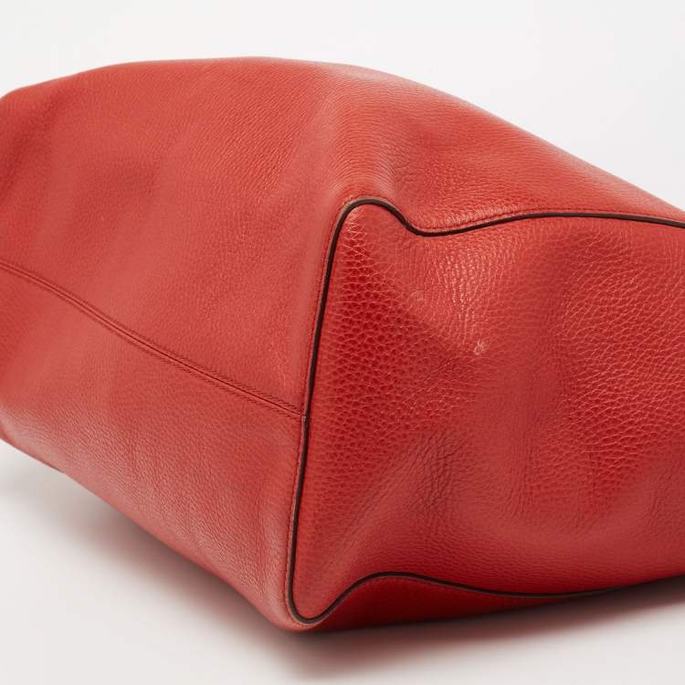 Pre Owned Gucci Red Leather Large Swing Shopper Tote