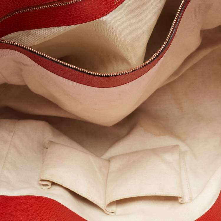 Pre Owned Gucci Red Leather Large Swing Shopper Tote