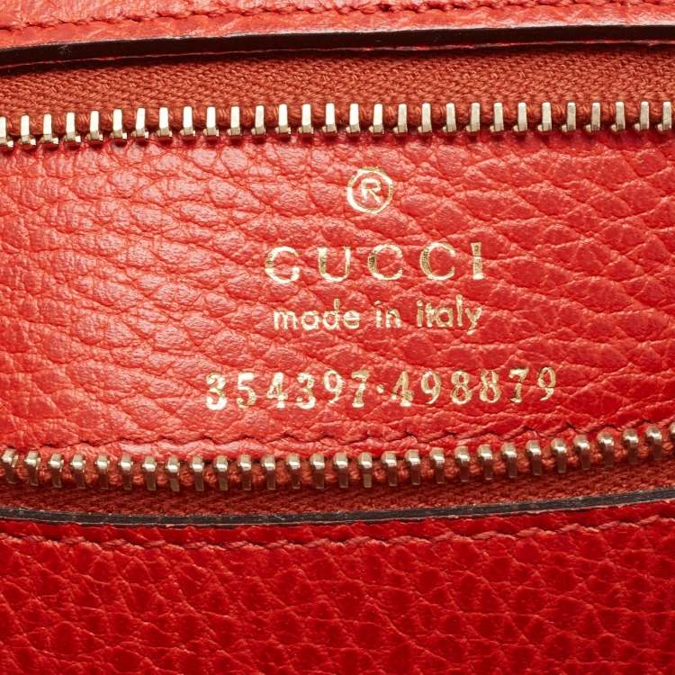 Pre Owned Gucci Red Leather Large Swing Shopper Tote