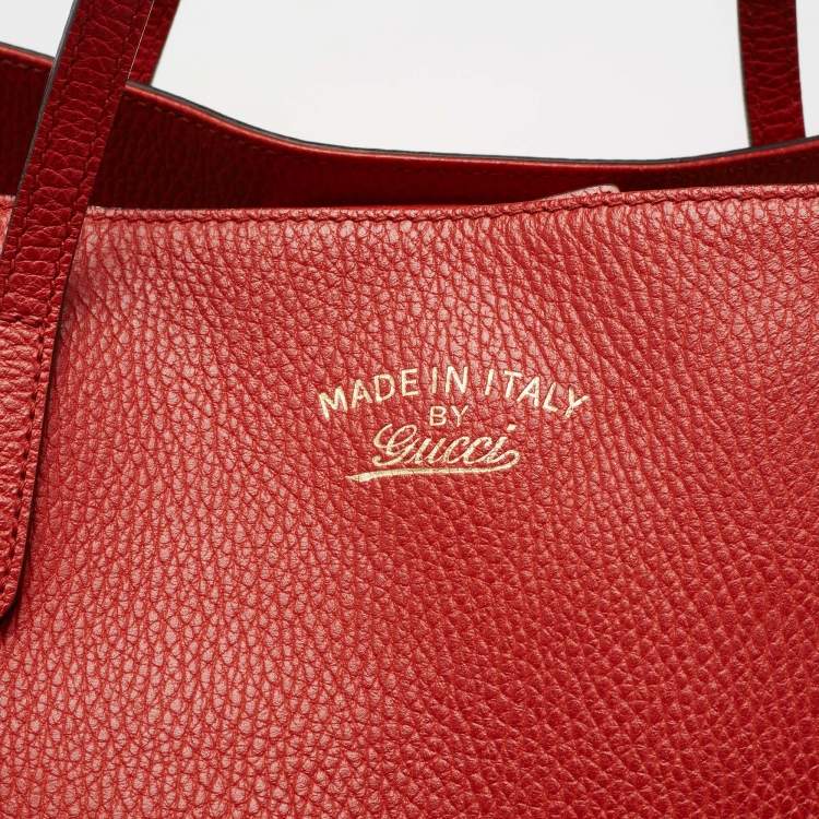 Pre Owned Gucci Red Leather Large Swing Shopper Tote