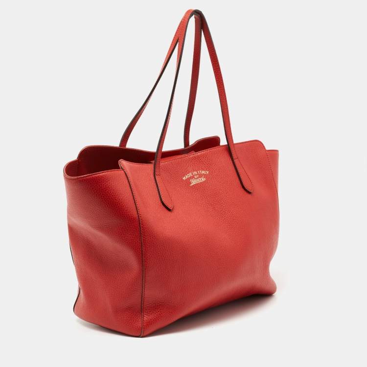 Pre Owned Gucci Red Leather Large Swing Shopper Tote