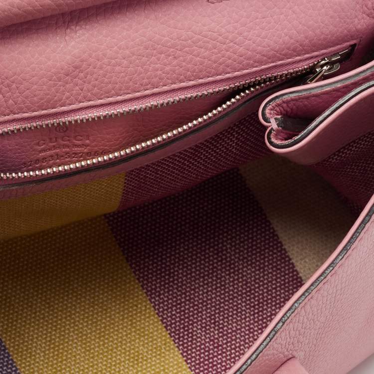 Pre Owned Gucci Pink Leather Small Bamboo Daily Top Handle Bag