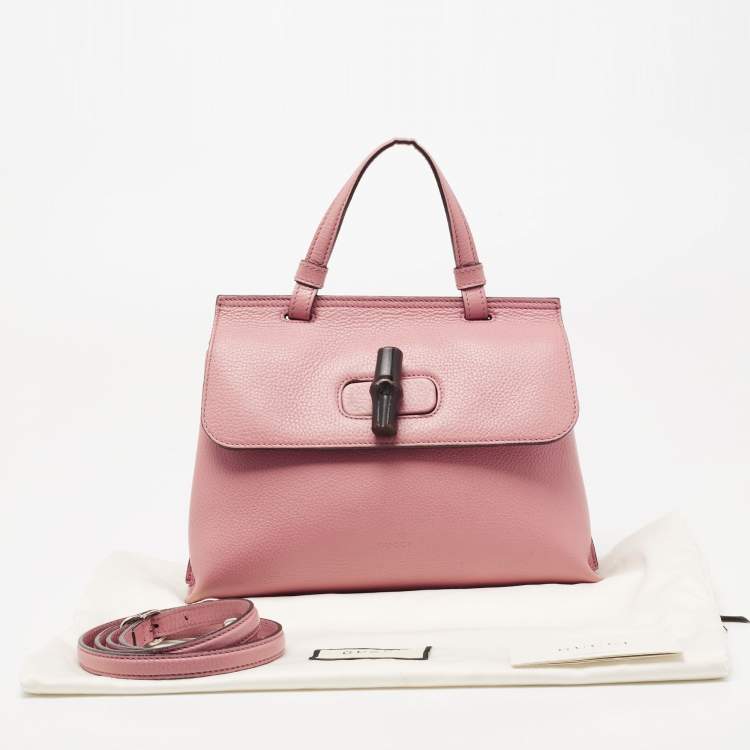 Pre Owned Gucci Pink Leather Small Bamboo Daily Top Handle Bag