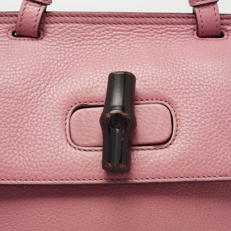 Pre Owned Gucci Pink Leather Small Bamboo Daily Top Handle Bag