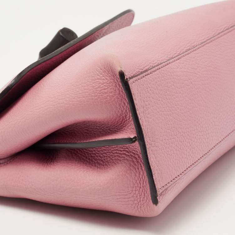 Pre Owned Gucci Pink Leather Small Bamboo Daily Top Handle Bag