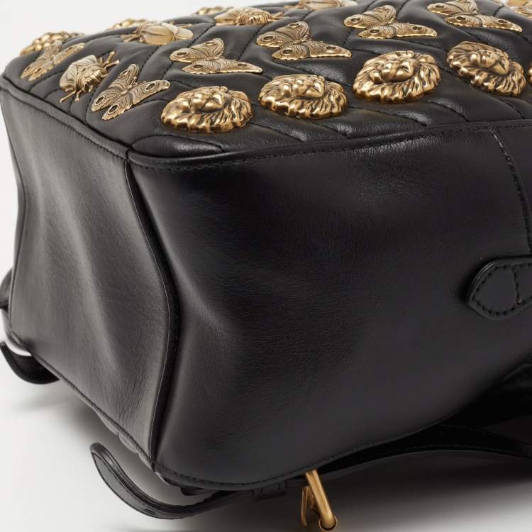 Pre Owned Gucci Black Matelassé Leather GG Marmont Animal Stud Rucksack Backpack