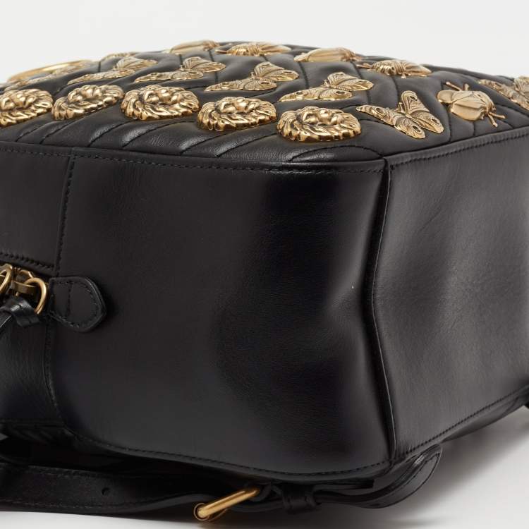 Pre Owned Gucci Black Matelassé Leather GG Marmont Animal Stud Rucksack Backpack