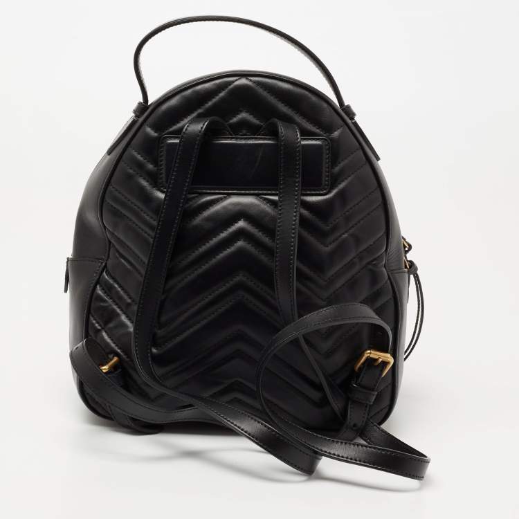 Pre Owned Gucci Black Matelassé Leather GG Marmont Animal Stud Rucksack Backpack