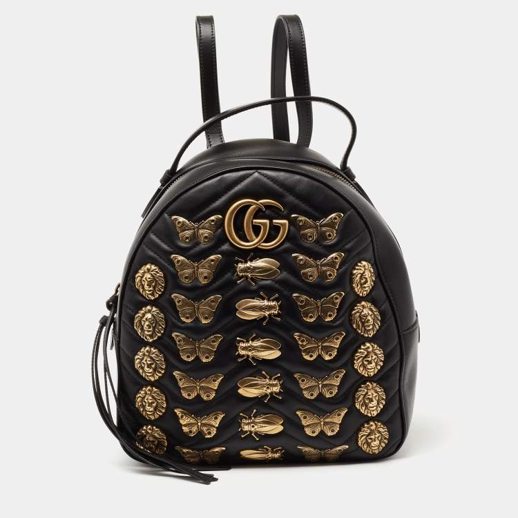 Gucci GG Marmont Animal Stud Black Leather Backpack