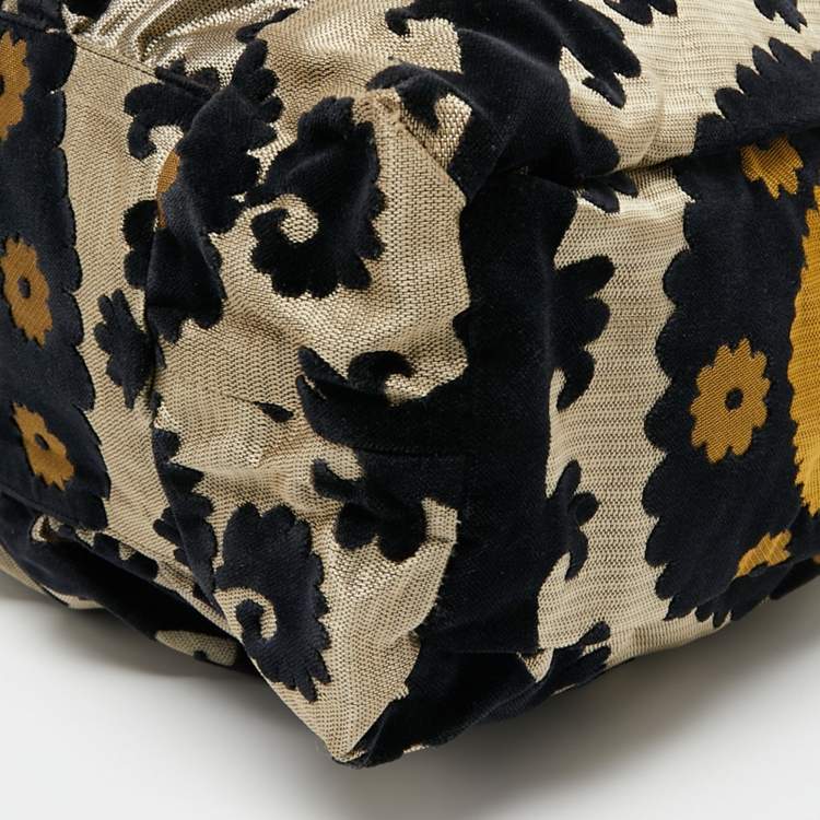 Pre Owned Gucci Black/Yellow Velvet and Fabric Tapestry Hysteria Hobo