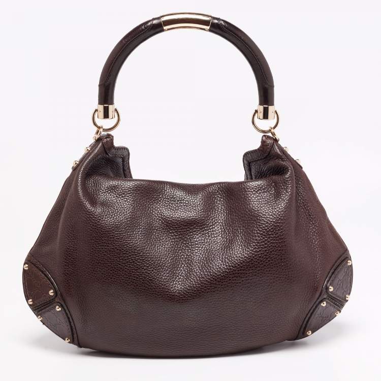 Pre Owned Gucci Dark Brown Leather Large Babouska Indy Hobo