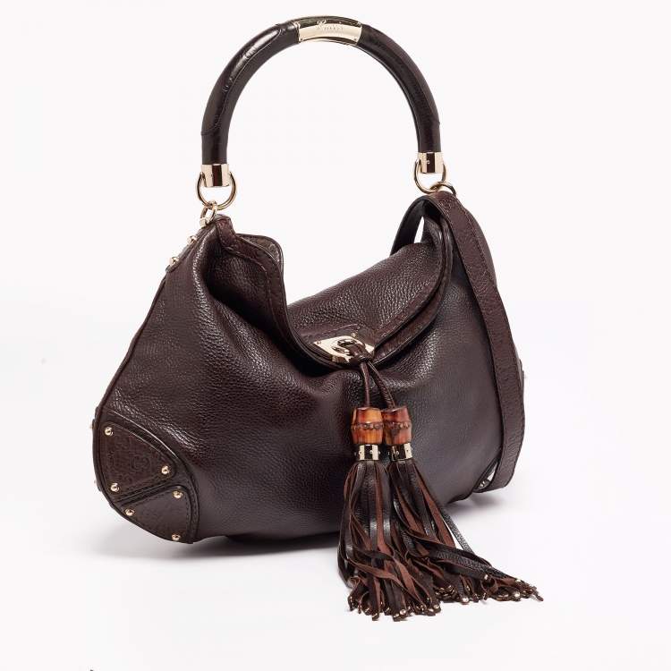 Pre Owned Gucci Dark Brown Leather Large Babouska Indy Hobo