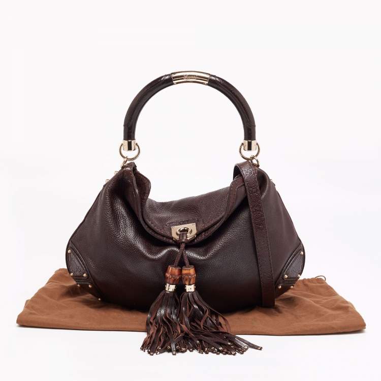 Pre Owned Gucci Dark Brown Leather Large Babouska Indy Hobo