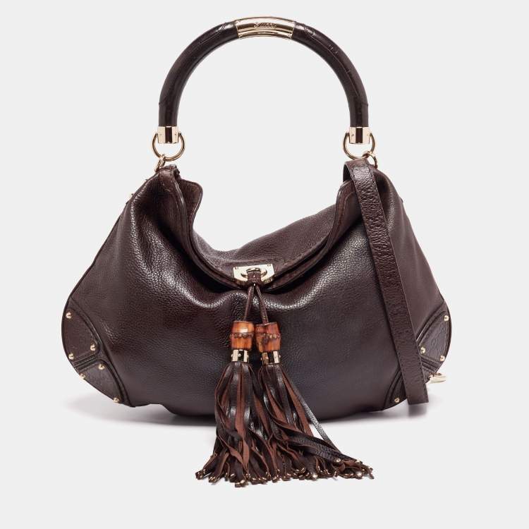Pre Owned Gucci Dark Brown Leather Large Babouska Indy Hobo