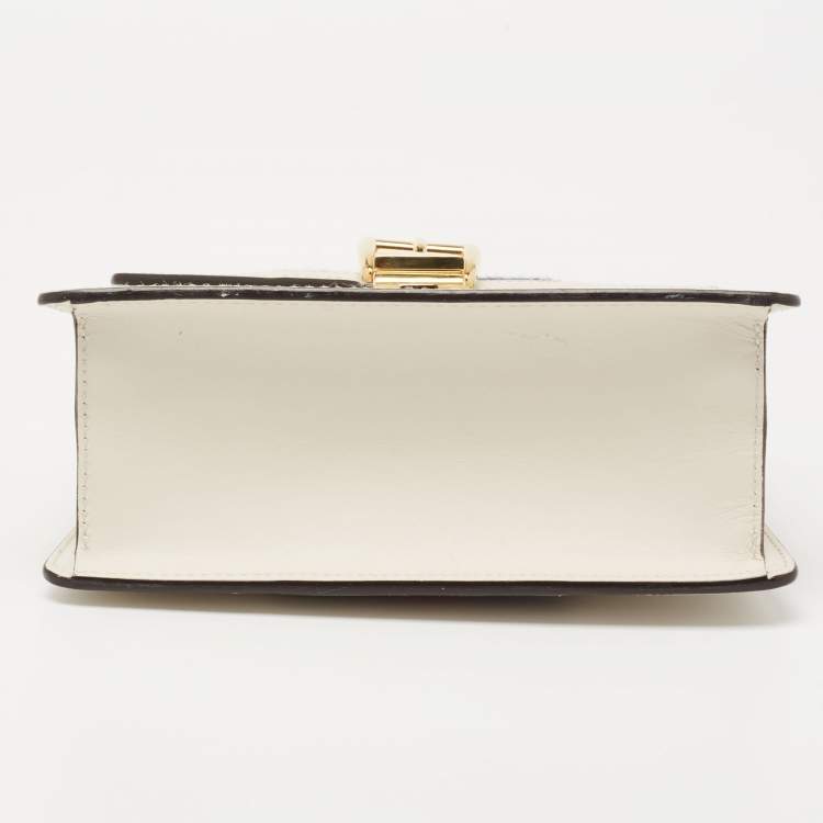 Pre Owned Gucci Off White Leather Mini Web Chain Sylvie Top Handle Bag