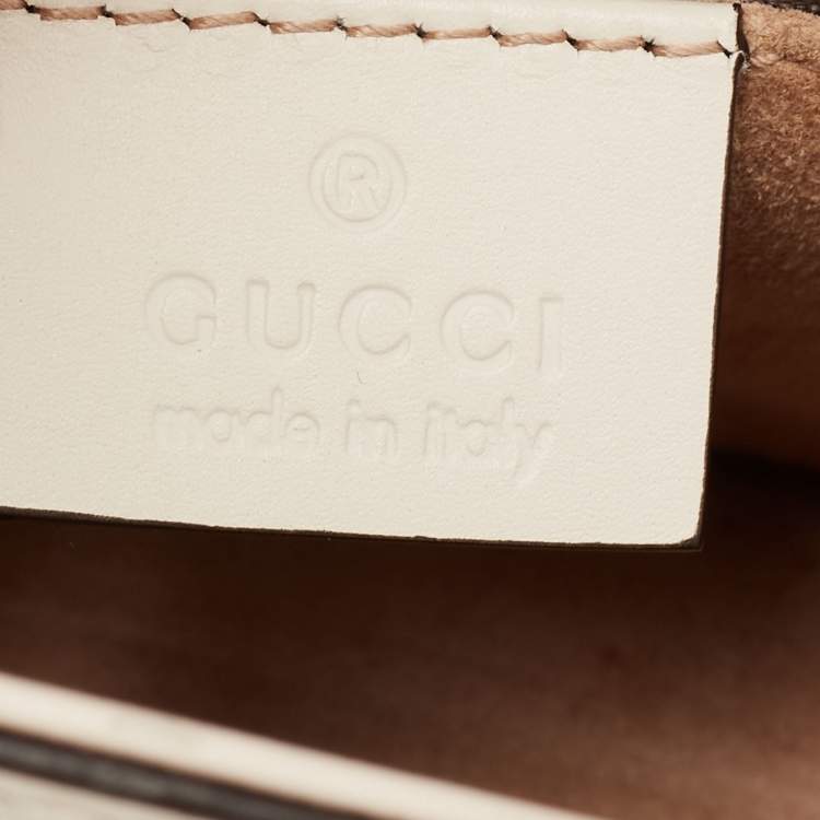Pre Owned Gucci Off White Leather Mini Web Chain Sylvie Top Handle Bag