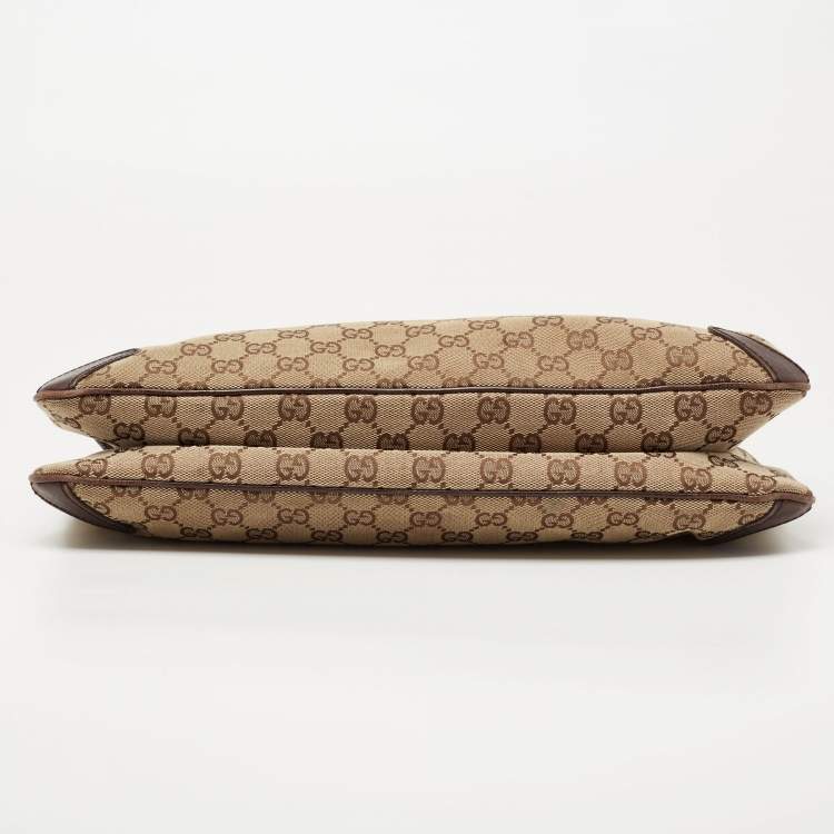 Pre Owned Gucci Beige/Dark Brown GG Canvas and Leather Horsebit Chain Tote