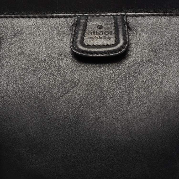 Pre Owned Gucci Black Leather Bold Bamboo Top Handle Bag