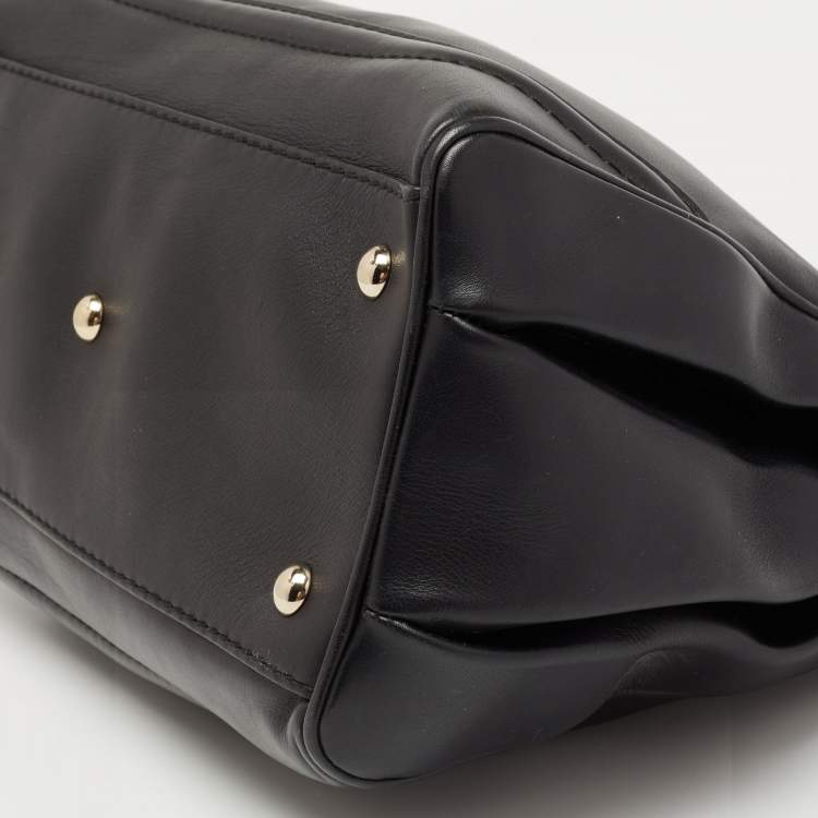 Pre Owned Gucci Black Leather Bold Bamboo Top Handle Bag