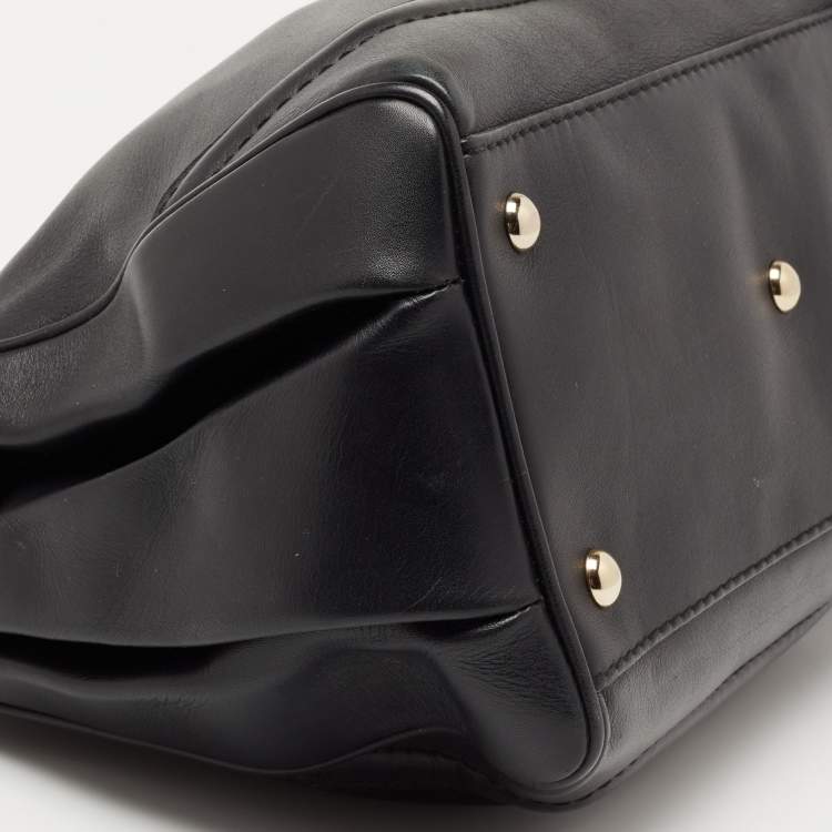Pre Owned Gucci Black Leather Bold Bamboo Top Handle Bag