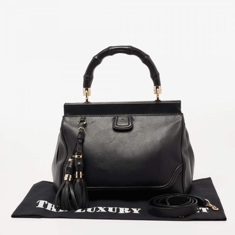 Pre Owned Gucci Black Leather Bold Bamboo Top Handle Bag