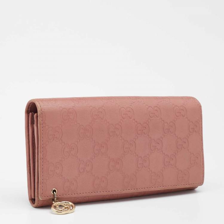 Pre Owned Gucci Pink Guccissima Leather Interlocking G Continental Wallet