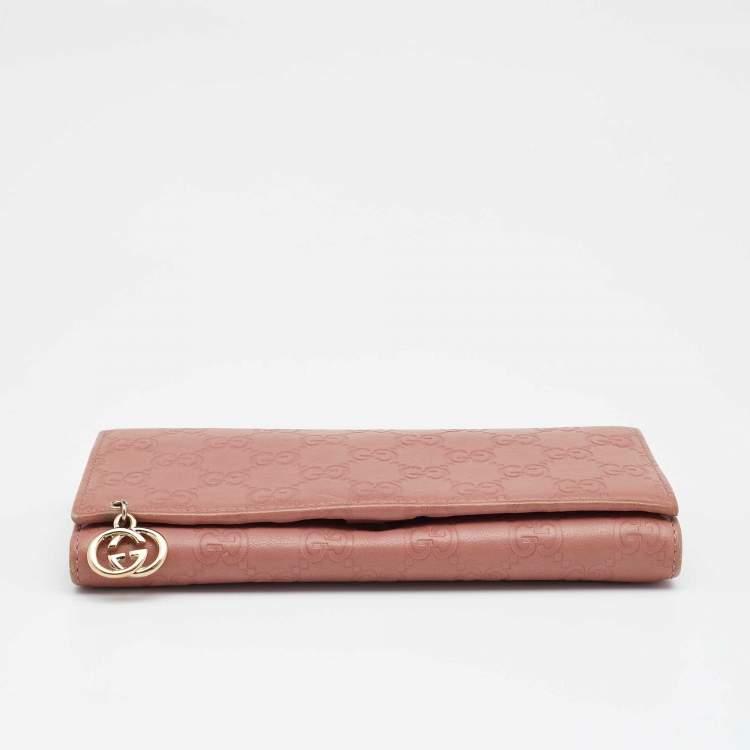 Pre Owned Gucci Pink Guccissima Leather Interlocking G Continental Wallet