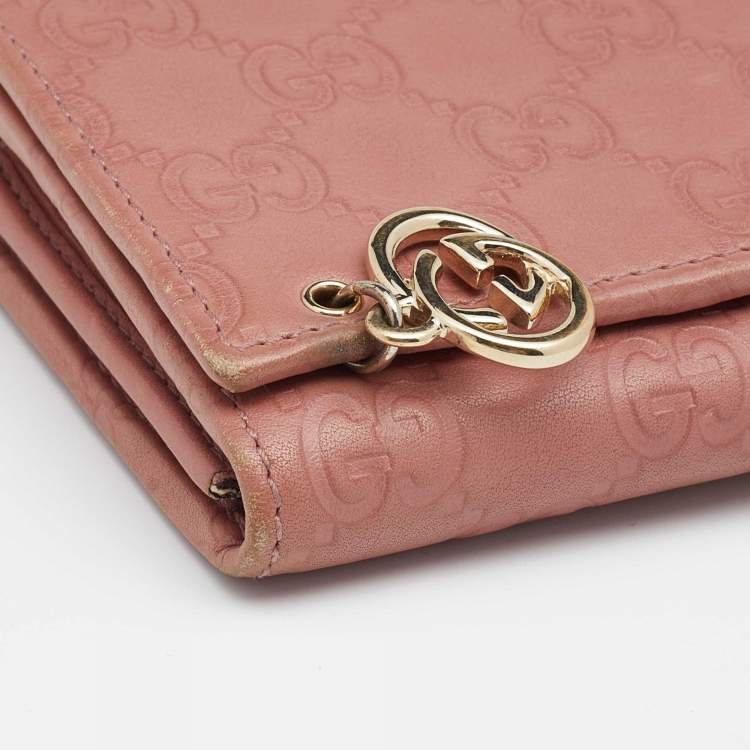 Pre Owned Gucci Pink Guccissima Leather Interlocking G Continental Wallet