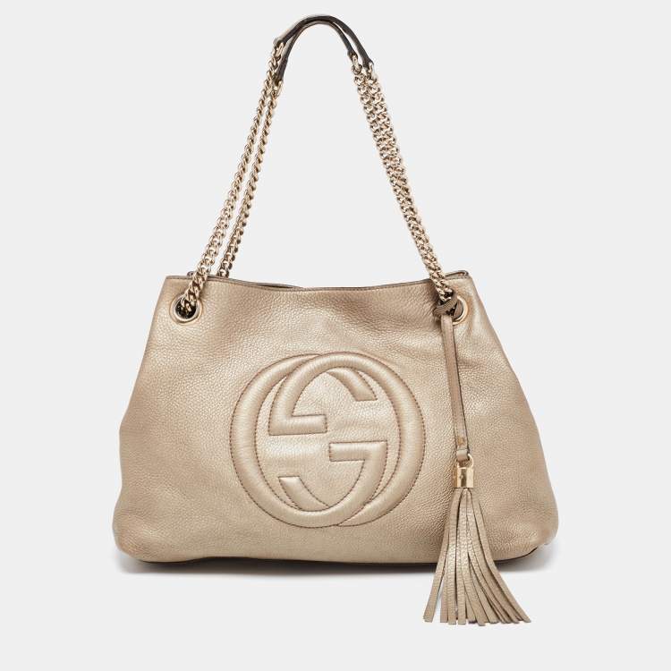 Gucci Light Gold Grained Leather Medium Soho Chain Tote Gucci | The ...