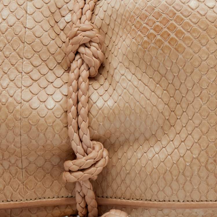 Pre Owned Gucci Beige Python Leather Malika Tassels Clutch
