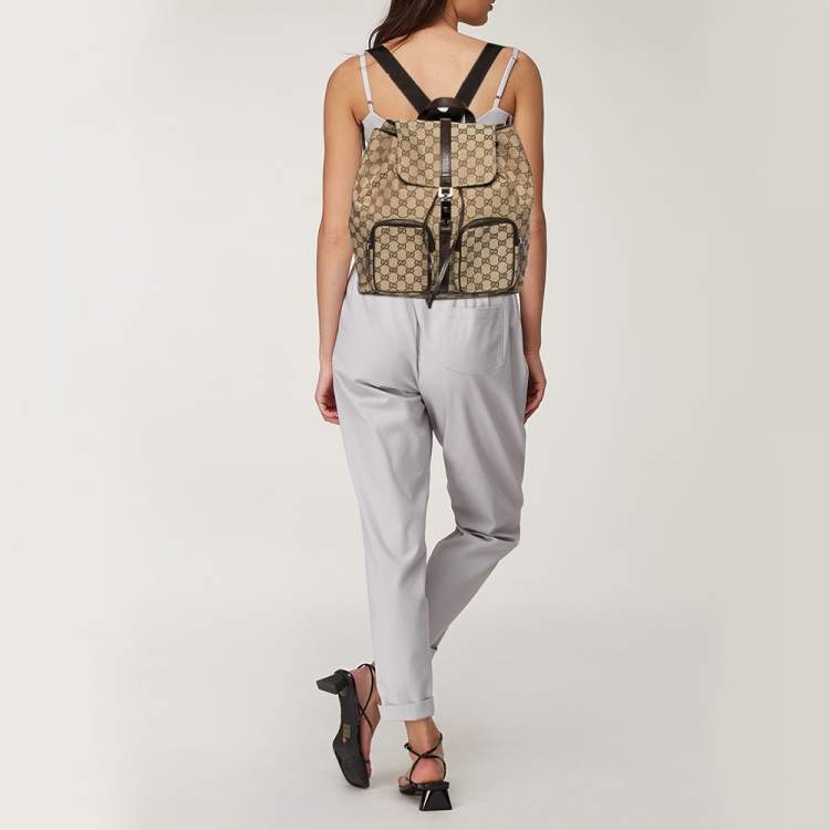 Pre Owned Gucci Beige/Brown GG Canvas And Leather Jackie Backpack