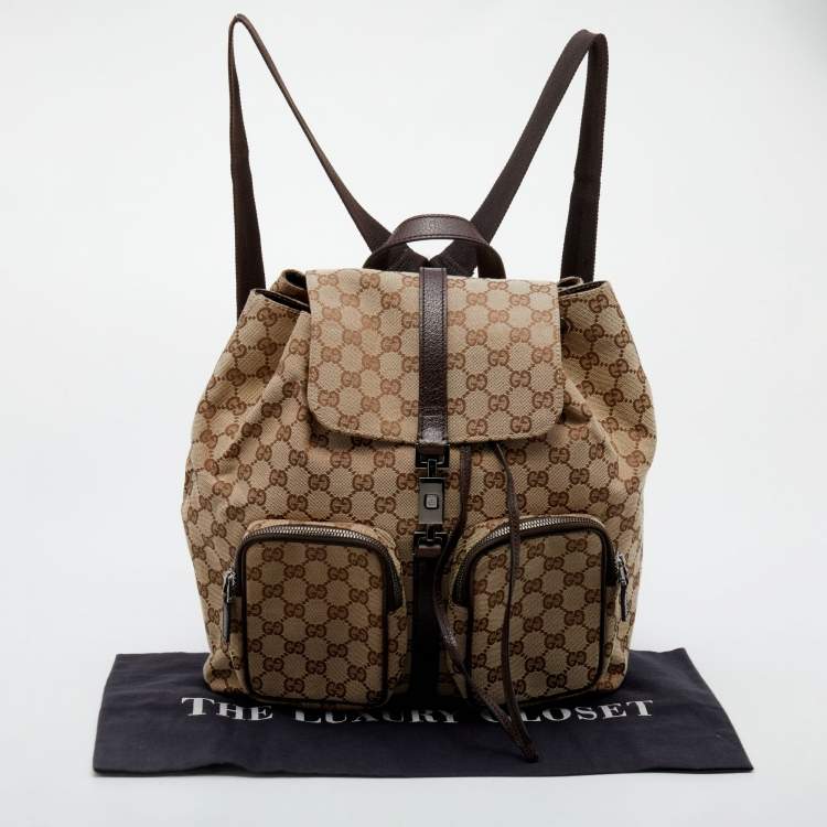 Pre Owned Gucci Beige/Brown GG Canvas And Leather Jackie Backpack