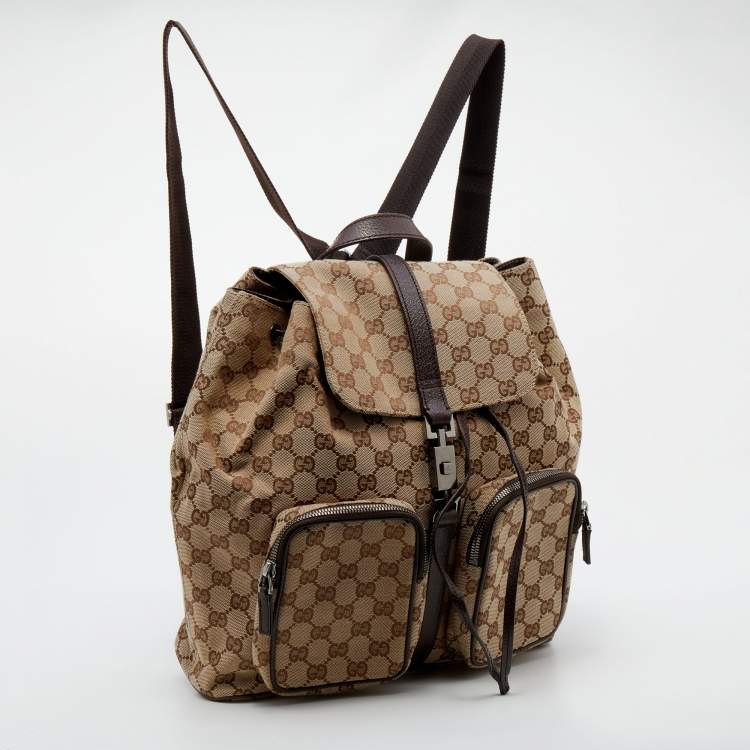 Pre Owned Gucci Beige/Brown GG Canvas And Leather Jackie Backpack