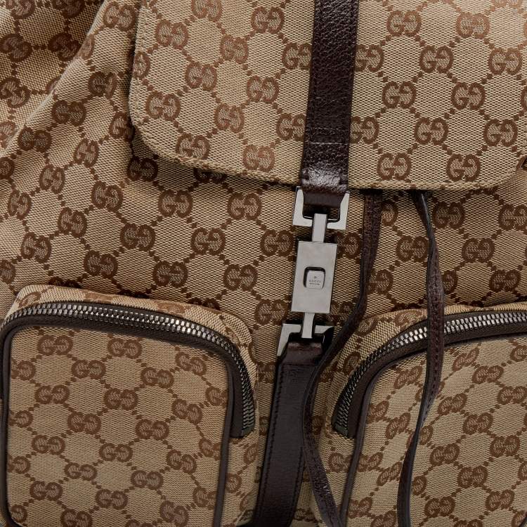 Pre Owned Gucci Beige/Brown GG Canvas And Leather Jackie Backpack