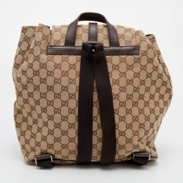 Pre Owned Gucci Beige/Brown GG Canvas And Leather Jackie Backpack