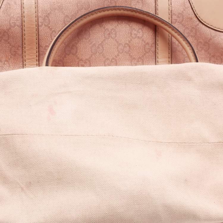Pre Owned Gucci Beige/Rose Gold Metallic GG Fabric and Leather Small Lovely Heart Tote
