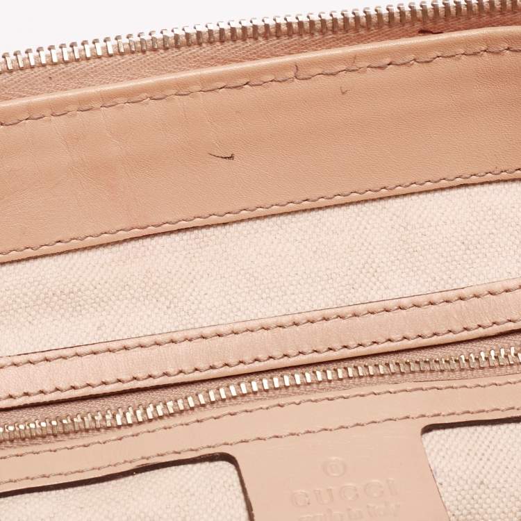 Pre Owned Gucci Beige/Rose Gold Metallic GG Fabric and Leather Small Lovely Heart Tote