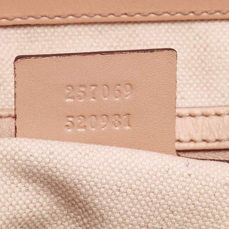 Pre Owned Gucci Beige/Rose Gold Metallic GG Fabric and Leather Small Lovely Heart Tote