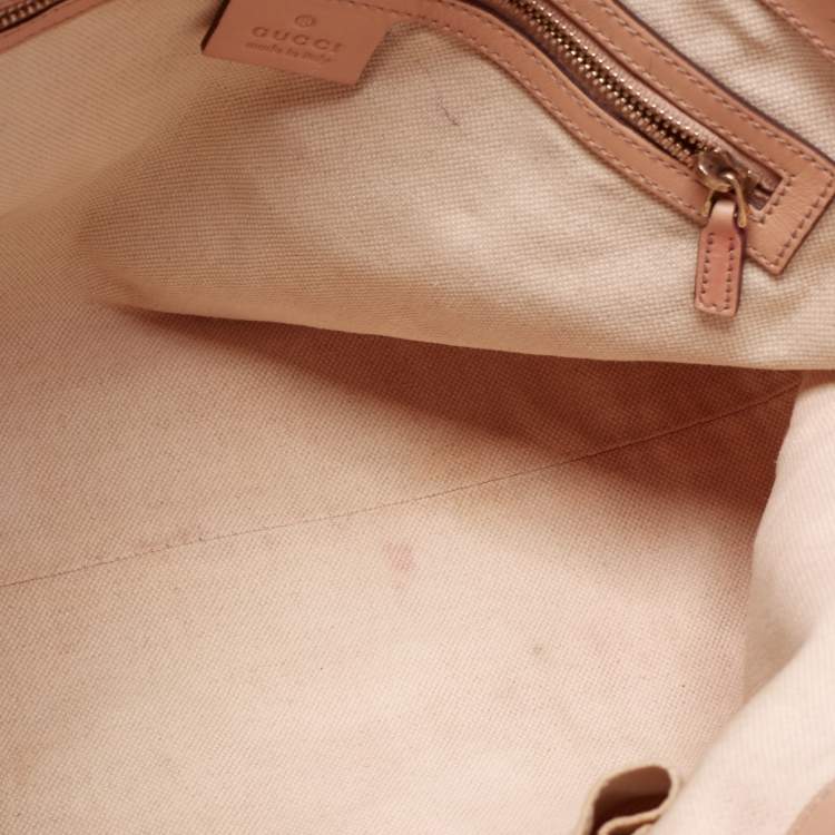 Pre Owned Gucci Beige/Rose Gold Metallic GG Fabric and Leather Small Lovely Heart Tote