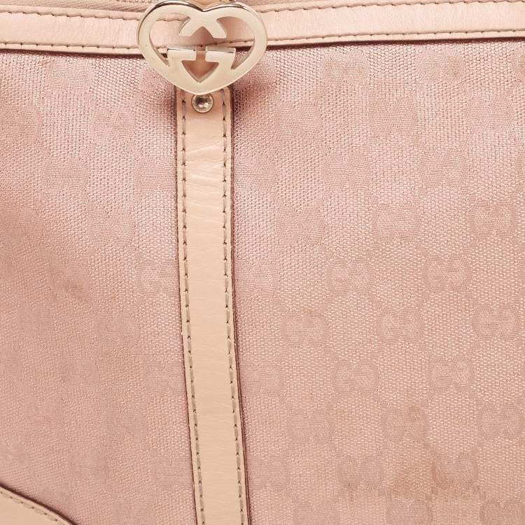 Pre Owned Gucci Beige/Rose Gold Metallic GG Fabric and Leather Small Lovely Heart Tote