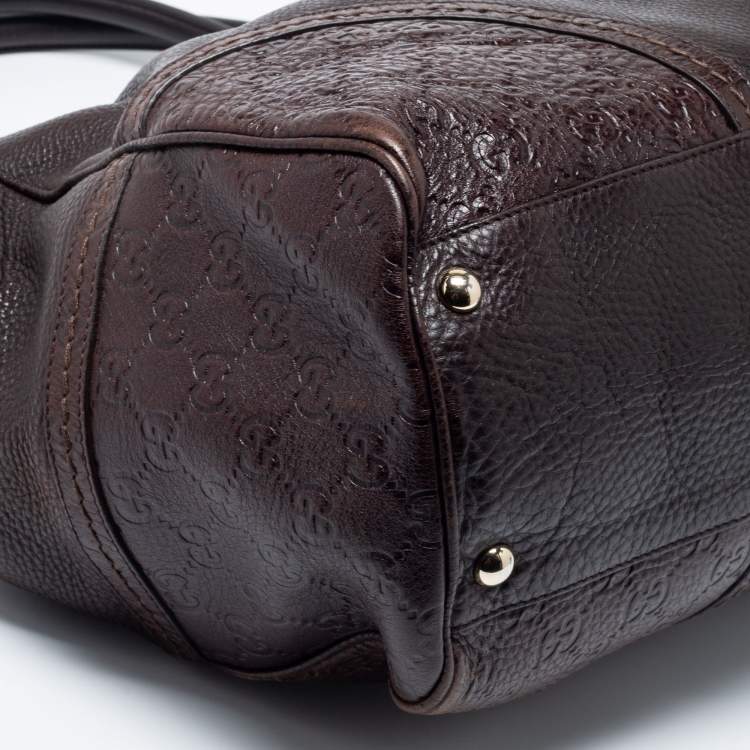 Pre Owned Gucci Dark Brown Guccissima Leather Large Signoria Tote