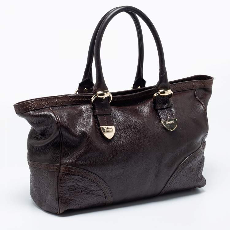 Pre Owned Gucci Dark Brown Guccissima Leather Large Signoria Tote