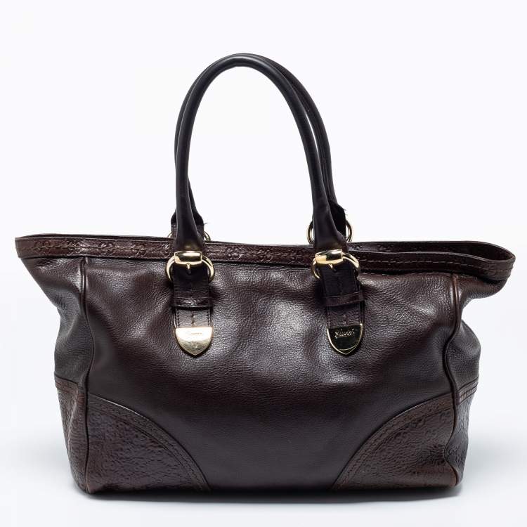 Pre Owned Gucci Dark Brown Guccissima Leather Large Signoria Tote